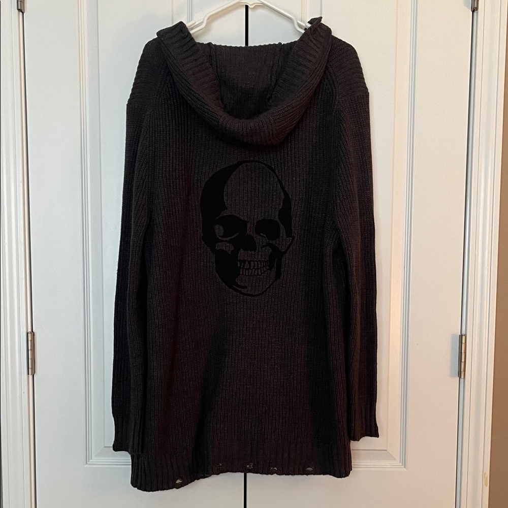 INC International Concepts Men's Black Distressed Hooded Skull Sweater XL